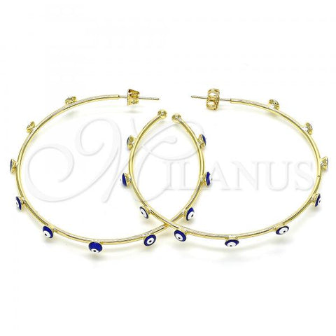 Oro Laminado Large Hoop, Gold Filled Style Evil Eye Design, Blue Enamel Finish, Golden Finish, 02.213.0219.50