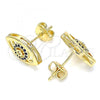 Oro Laminado Stud Earring, Gold Filled Style with Sapphire Blue and White Micro Pave, Polished, Golden Finish, 02.156.0440.1