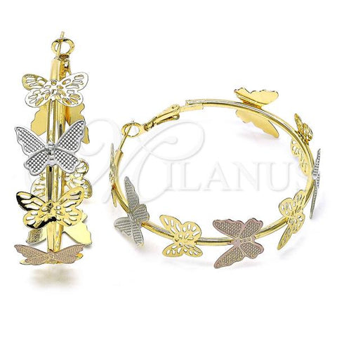 Oro Laminado Large Hoop, Gold Filled Style Butterfly Design, Polished, Tricolor, 02.196.0110.50