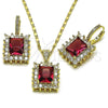 Oro Laminado Earring and Pendant Adult Set, Gold Filled Style Cluster Design, with Ruby and White Cubic Zirconia, Polished, Golden Finish, 10.196.0193.1