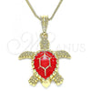 Oro Laminado Pendant Necklace, Gold Filled Style Turtle Design, Red Enamel Finish, Golden Finish, 04.380.0001.2.20
