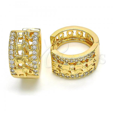 Oro Laminado Huggie Hoop, Gold Filled Style Elephant Design, with White Micro Pave, Polished, Golden Finish, 02.210.0156.20