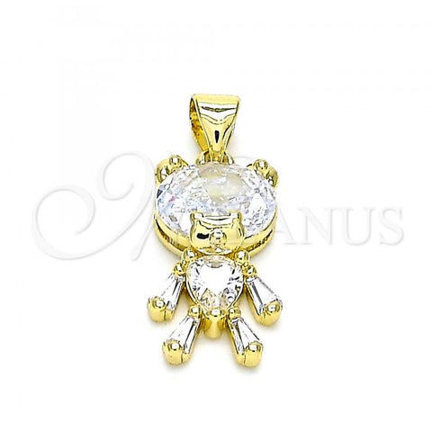 Oro Laminado Fancy Pendant, Gold Filled Style Teddy Bear Design, with White Cubic Zirconia, Polished, Golden Finish, 05.341.0050