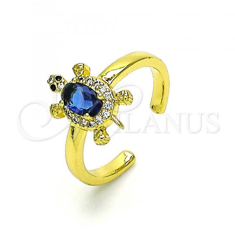 Oro Laminado Multi Stone Ring, Gold Filled Style Turtle Design, with Sapphire Blue Cubic Zirconia and White Micro Pave, Polished, Golden Finish, 01.341.0077.3