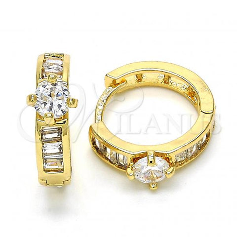 Oro Laminado Huggie Hoop, Gold Filled Style with White Cubic Zirconia, Polished, Golden Finish, 02.210.0085.15