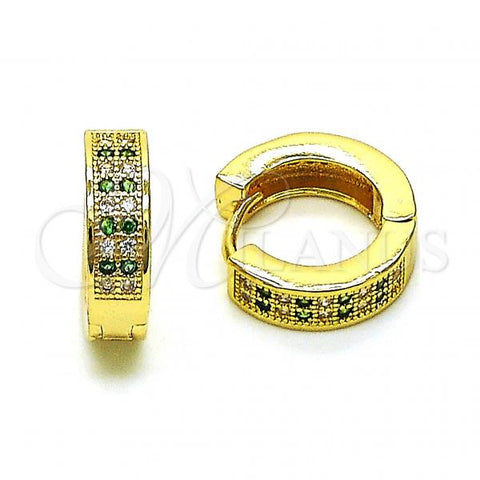 Oro Laminado Huggie Hoop, Gold Filled Style with Green and White Micro Pave, Polished, Golden Finish, 02.195.0104.4.15