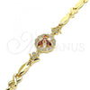 Oro Laminado Fancy Bracelet, Gold Filled Style Flower and Hugs and Kisses Design, with Garnet and White Cubic Zirconia, Polished, Golden Finish, 03.210.0130.08