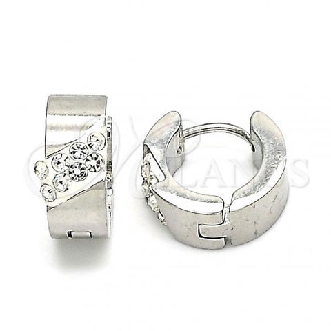 Stainless Steel Huggie Hoop, with White Crystal, Polished, Steel Finish, 02.230.0045.2.12