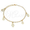 Oro Laminado Charm Anklet , Gold Filled Style Hand of God Design, Polished, Golden Finish, 03.63.2207.10