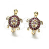 Oro Laminado Huggie Hoop, Gold Filled Style Turtle Design, with Ruby Micro Pave, Polished, Golden Finish, 02.26.0282.2.12