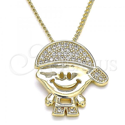 Oro Laminado Pendant Necklace, Gold Filled Style Little Boy Design, with White Micro Pave, Polished, Golden Finish, 04.156.0266.20