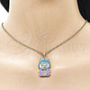 Oro Laminado Fancy Pendant, Gold Filled Style with White Cubic Zirconia, Blue Enamel Finish, Golden Finish, 05.284.0023