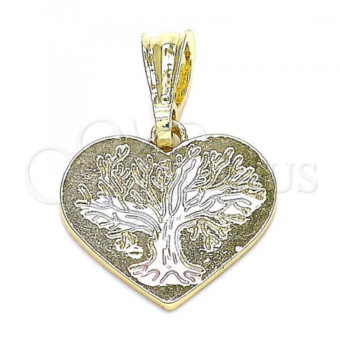 Oro Laminado Religious Pendant, Gold Filled Style Tree and Heart Design, Polished, Tricolor, 05.351.0194