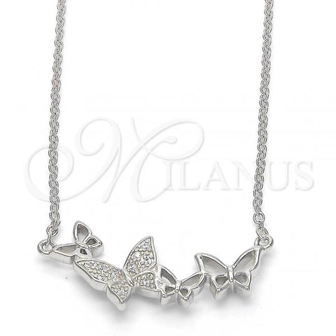 Sterling Silver Pendant Necklace, Butterfly Design, with White Micro Pave, Polished, Rhodium Finish, 04.336.0014.16