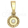 Oro Laminado Fancy Pendant, Gold Filled Style Flower Design, with White Crystal, White Enamel Finish, Golden Finish, 05.163.0069