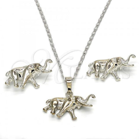 Rhodium Plated Earring and Pendant Adult Set, Elephant Design, Polished, Rhodium Finish, 10.185.0005.1