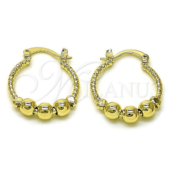 Oro Laminado Small Hoop, Gold Filled Style Ball Design, Diamond Cutting Finish, Golden Finish, 02.213.0675.20