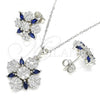 Sterling Silver Earring and Pendant Adult Set, Flower Design, with Sapphire Blue and White Cubic Zirconia, Polished, Rhodium Finish, 10.286.0042.1