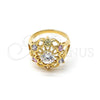 Oro Laminado Multi Stone Ring, Gold Filled Style Flower Design, with Multicolor Cubic Zirconia, Diamond Cutting Finish, Golden Finish, 5.172.035.09 (Size 9)