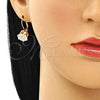 Oro Laminado Leverback Earring, Gold Filled Style with White Cubic Zirconia, Polished, Golden Finish, 5.128.063