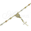 Oro Laminado Bracelet Rosary, Gold Filled Style Guadalupe and Cross Design, with White Micro Pave, Polished, Tricolor, 09.253.0072.08