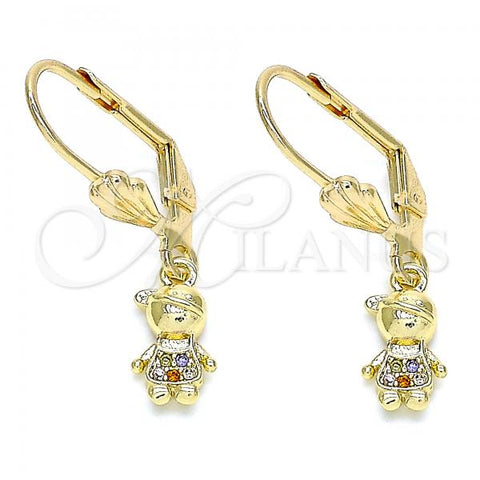 Oro Laminado Dangle Earring, Gold Filled Style Little Boy Design, with Multicolor Micro Pave, Polished, Golden Finish, 02.316.0065.1