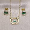 Oro Laminado Earring and Pendant Adult Set, Gold Filled Style Baguette Design, with Green and White Cubic Zirconia, Polished, Golden Finish, 10.196.0154.1