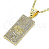 Oro Laminado Religious Pendant, Gold Filled Style with White Micro Pave, Polished, Golden Finish, 05.342.0070