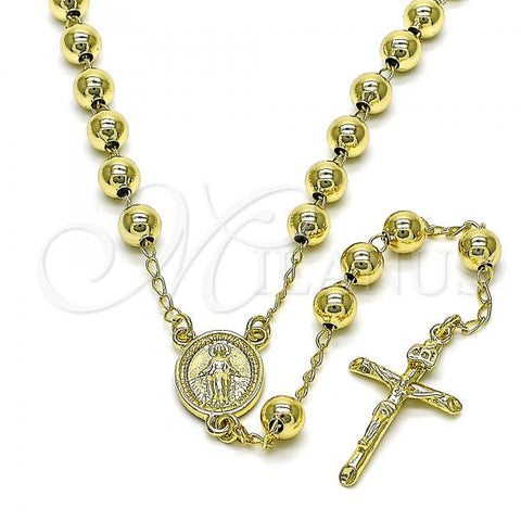 Oro Laminado Medium Rosary, Gold Filled Style San Lazaro and Crucifix Design, Polished, Golden Finish, 09.213.0019.26