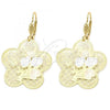 Oro Laminado Dangle Earring, Gold Filled Style Flower and Filigree Design, Polished, Tricolor, 5.102.008.1