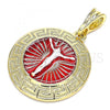 Oro Laminado Religious Pendant, Gold Filled Style Jesus and Greek Key Design, Polished, Tricolor, 05.380.0040
