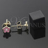 Oro Laminado Stud Earring, Gold Filled Style Flower Design, with White Crystal, Pink Enamel Finish, Golden Finish, 02.64.0335 *PROMO*