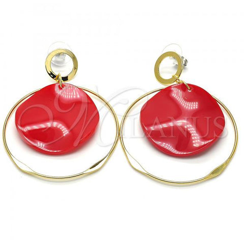 Oro Laminado Long Earring, Gold Filled Style Red Resin Finish, Golden Finish, 02.268.0076.2