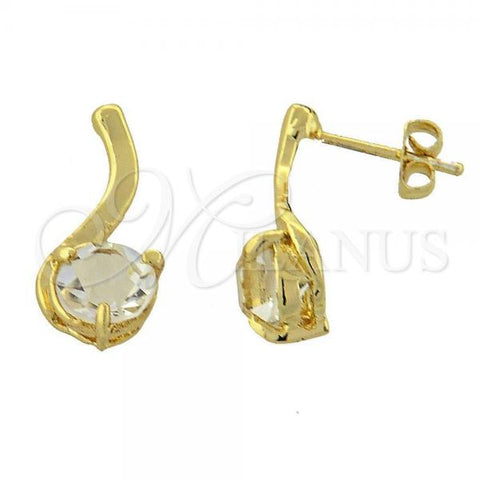 Oro Laminado Stud Earring, Gold Filled Style with White Cubic Zirconia, Golden Finish, 02.59.0045