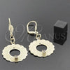 Oro Laminado Dangle Earring, Gold Filled Style Flower Design, with White Cubic Zirconia, Diamond Cutting Finish, Golden Finish, 77.013