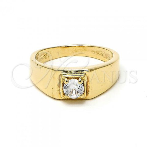 Oro Laminado Mens Ring, Gold Filled Style Solitaire Design, with White Cubic Zirconia, Polished, Golden Finish, 5.175.024.08 (Size 8)