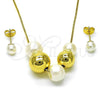 Oro Laminado Necklace and Earring, Gold Filled Style Chunky and Box Design, with Ivory Pearl, Polished, Golden Finish, 06.417.0013