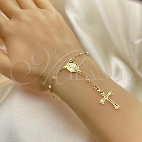 Oro Laminado Bracelet Rosary, Gold Filled Style Polished, Golden Finish, 09.12.0003.08