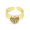 Oro Laminado Baby Ring, Gold Filled Style Heart Design, with Garnet Micro Pave, Polished, Golden Finish, 01.233.0014.1 (One size fits all)
