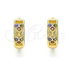 Oro Laminado Huggie Hoop, Gold Filled Style Heart Design, with Multicolor Micro Pave, Polished, Golden Finish, 02.284.0035.12