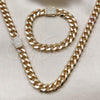 Oro Laminado Necklace and Bracelet, Gold Filled Style Miami Cuban Design, with White Cubic Zirconia, Polished, Golden Finish, 06.156.0004