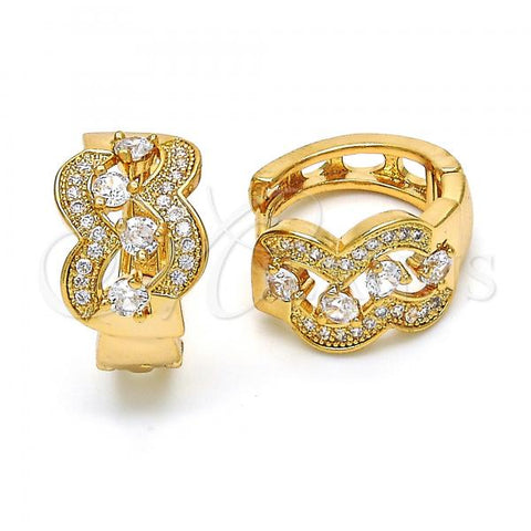 Oro Laminado Huggie Hoop, Gold Filled Style with White Cubic Zirconia, Polished, Golden Finish, 02.264.0028.20
