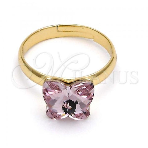 Oro Laminado Multi Stone Ring, Gold Filled Style Butterfly Design, with Rosaline Swarovski Crystals, Polished, Golden Finish, 01.239.0007.8 (One size fits all)