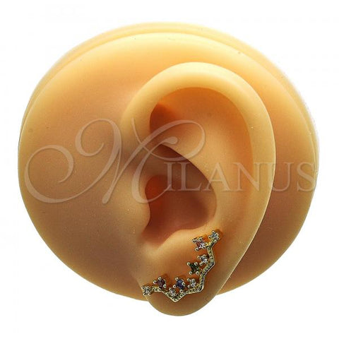 Oro Laminado Earcuff Earring, Gold Filled Style with Multicolor Cubic Zirconia, Polished, Golden Finish, 02.210.0725.1