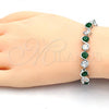 Rhodium Plated Tennis Bracelet, with Green and White Cubic Zirconia, Polished, Rhodium Finish, 03.210.0068.7.08