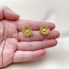 Oro Laminado Stud Earring, Gold Filled Style Flower Design, Diamond Cutting Finish, Golden Finish, 02.282.0055