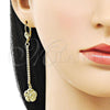 Oro Laminado Long Earring, Gold Filled Style Flower Design, with Cubic Zirconia, Golden Finish, 5.086.010