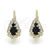 Oro Laminado Leverback Earring, Gold Filled Style Teardrop Design, with Black and White Crystal, Polished, Golden Finish, 5.125.012.7