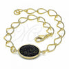 Oro Laminado Fancy Bracelet, Gold Filled Style Rolo Design, with Black Opal, Black Polished, Golden Finish, 03.09.0070.07