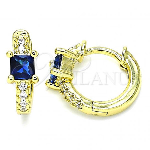 Oro Laminado Huggie Hoop, Gold Filled Style with Sapphire Blue Cubic Zirconia and White Micro Pave, Polished, Golden Finish, 02.381.0012.1.12